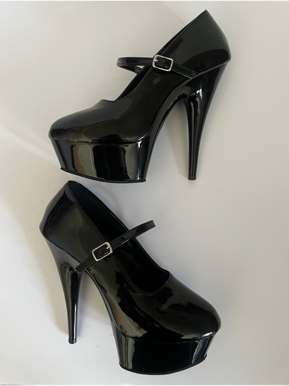 Pleaser Delight- 687: 6” Stiletto Heel Mary Jane Platform Pump - Shiny Black